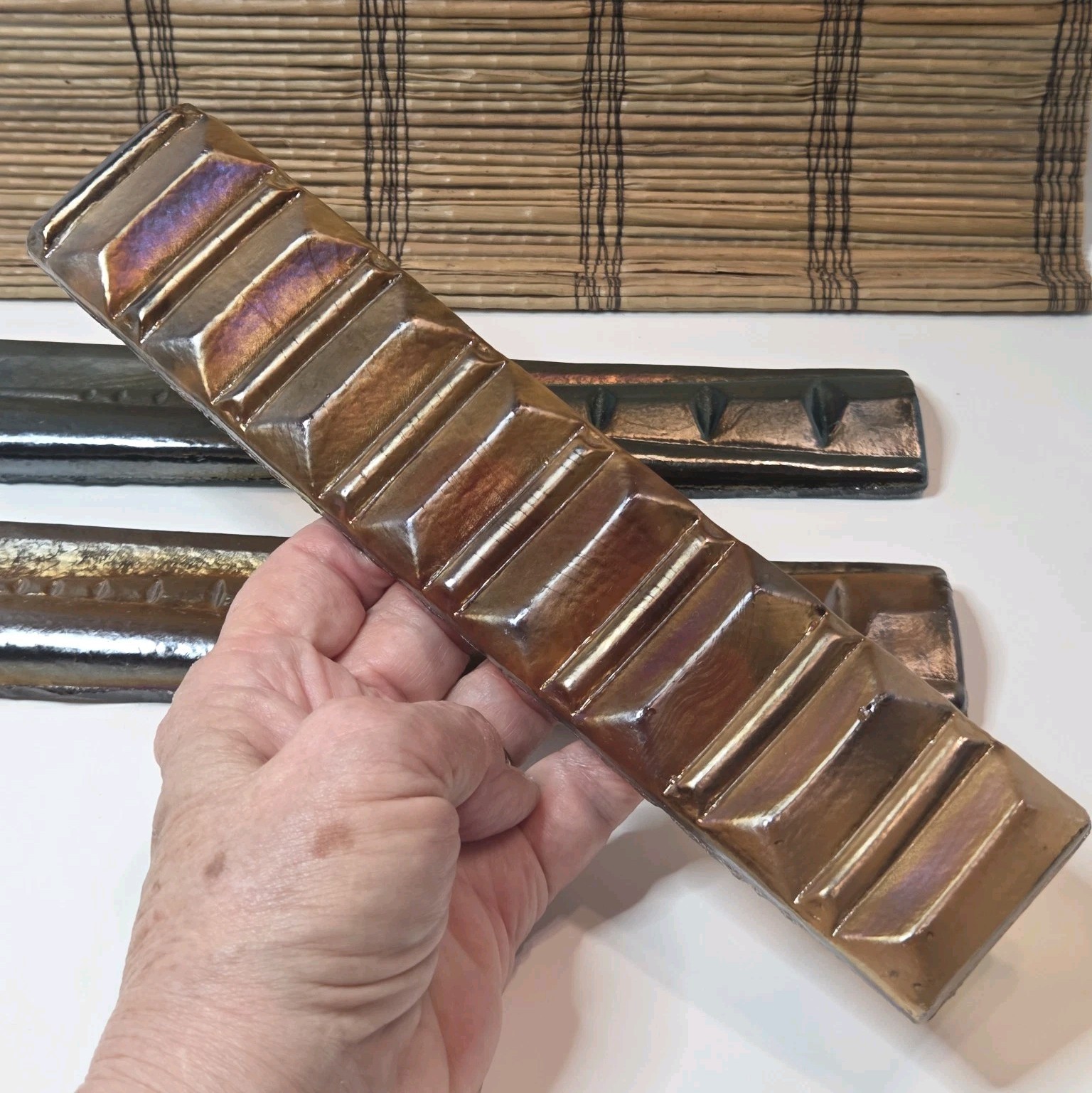 Oceanside Glass Tiles (6) Iridescent Vanishing Point Liner Crafting/Glasswork