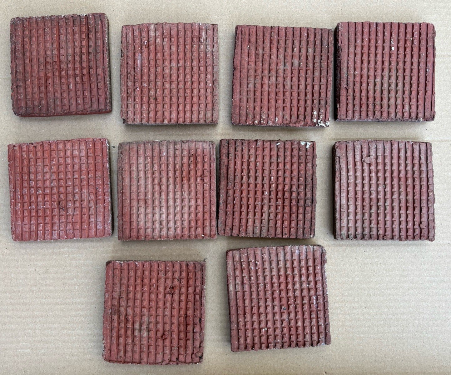 4 Vintage Hand Made Mottled Glazed Field Tile THICK 3 7/8″sq Set of 4 NOS #A