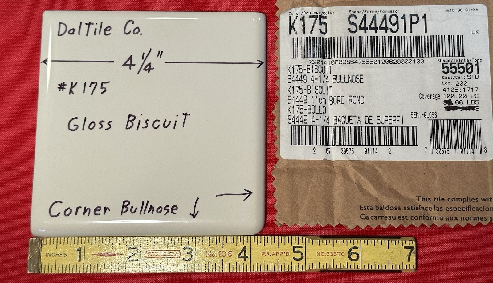 1 pc. Gloss Biscuit: 4-1/4″ Ceramic Corner Bullnose Tile by Daltile Co. NEW
