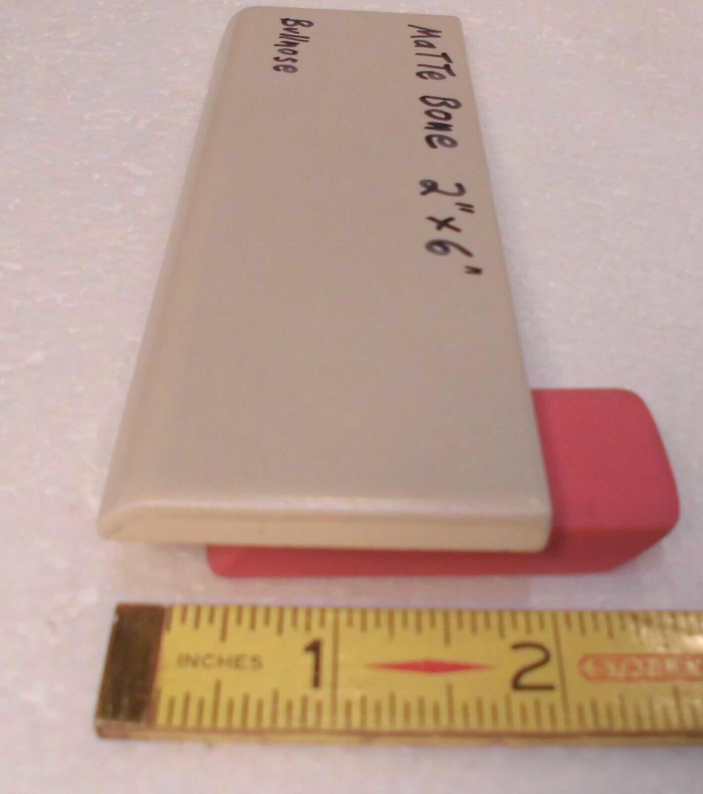 1 pc. Matte Bone – Almond: Ceramic Bullnose Tile 2” X 6” Flat-Surface Type, NEW