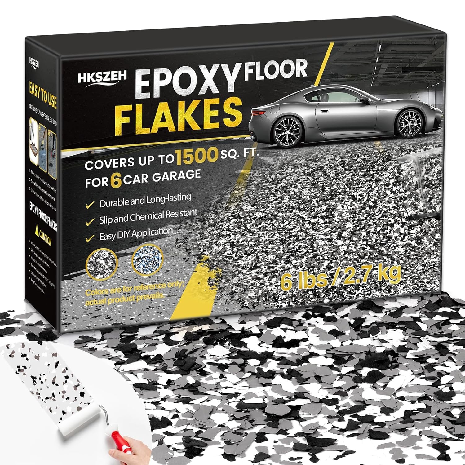6lbs Epoxy Floor Flakes Black Gray White 3-5mm Blend Decorative Color Chips