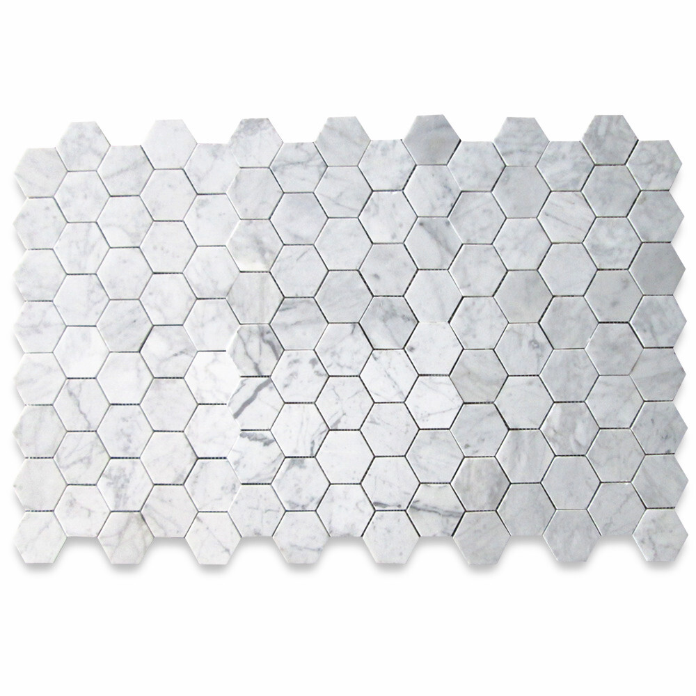 C33XH Carrara Marble Hexagon Mosaic Tile Venato Carrera White 3 inch Honed