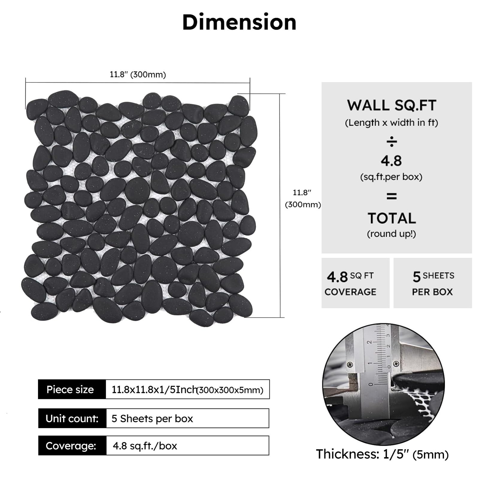 Pebble Tile for Shower Floor, Black Oval, 5 Sheets, Pebble Mosiac Backsplash …