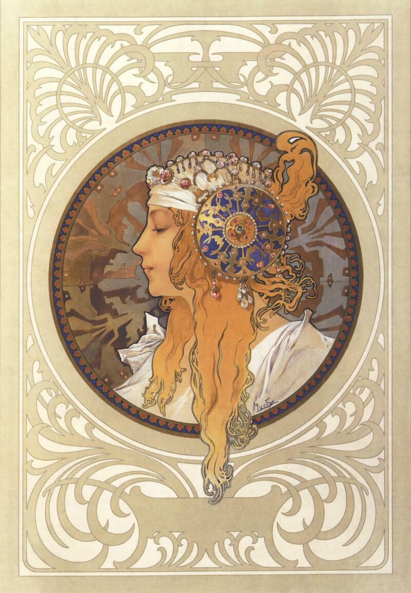 Tile Mural Kitchen Backsplash – Byzantine Heads – Blonde – by Alphonse Mucha