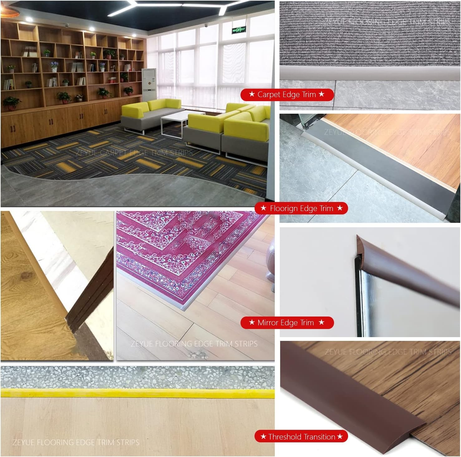 3.3ft Floor Transition Strip,Self Adhesive Carpet Edging Trim,Vinyl Laminate