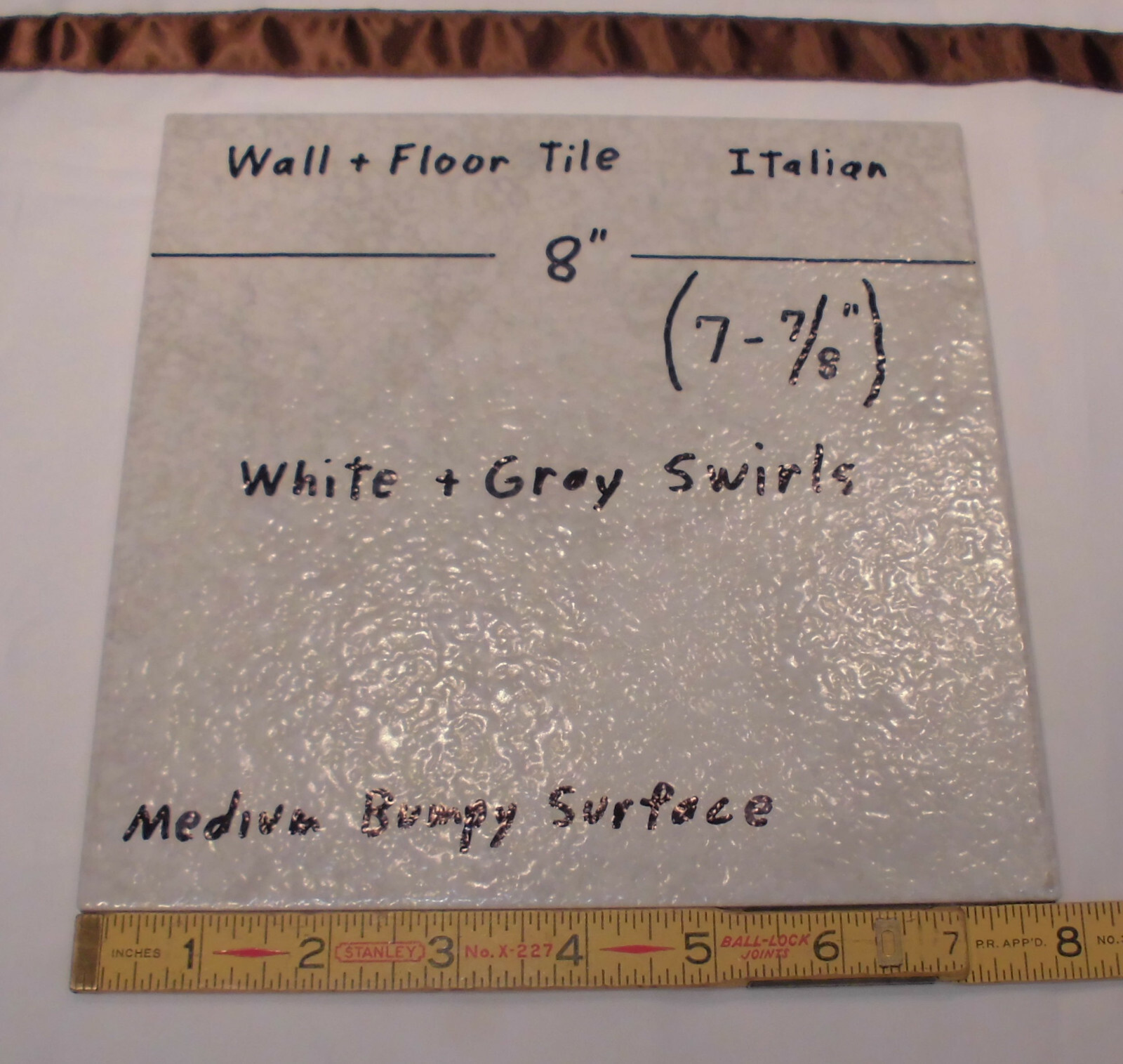 1 pc. Medium Gray Swirls: Ceramic Floor Tile 8″ X 8″ Medium Textured, Italian
