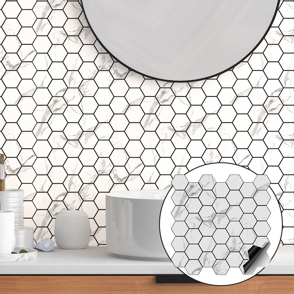 40PCS Hexagon Peel &Stick Kitchen Backsplash Tiles,Honeycomb Mosaic Tiles Stick
