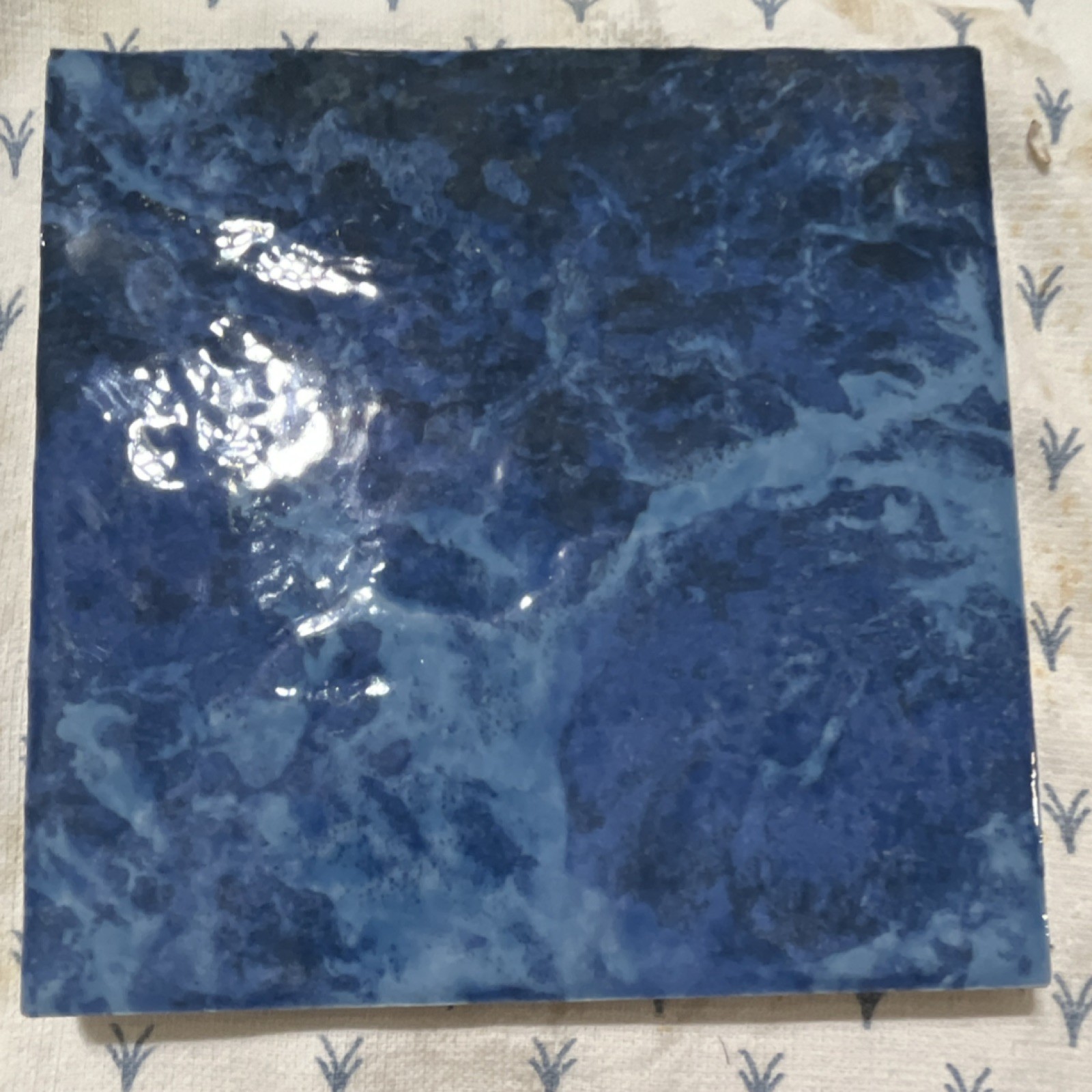 Glazed Blue Marbled Abstract Ceramic Tile Square Made in Italy