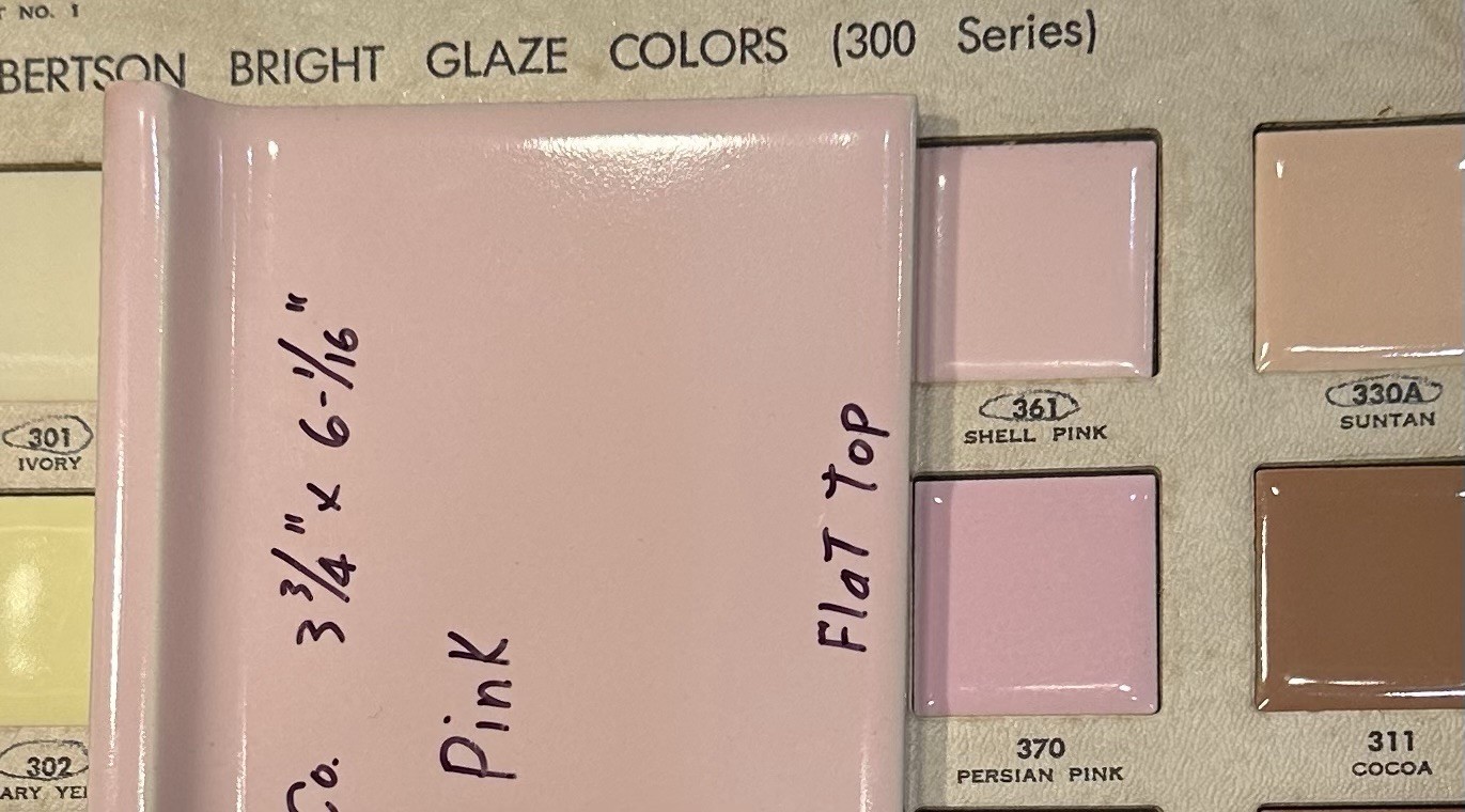 1 pc. Gloss Pink: 3-3/4″ X 6-1/16″ Ceramic Cove-Base Tile, Robertson, Flat Top