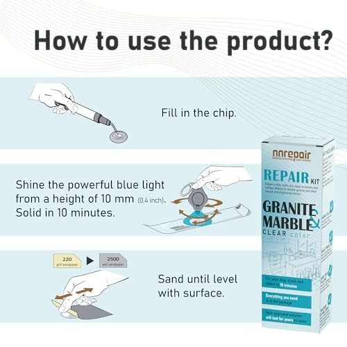 Countertop Repair Kit Clear Chip Fix for Granite Marble Quartz Tile Crack Filler