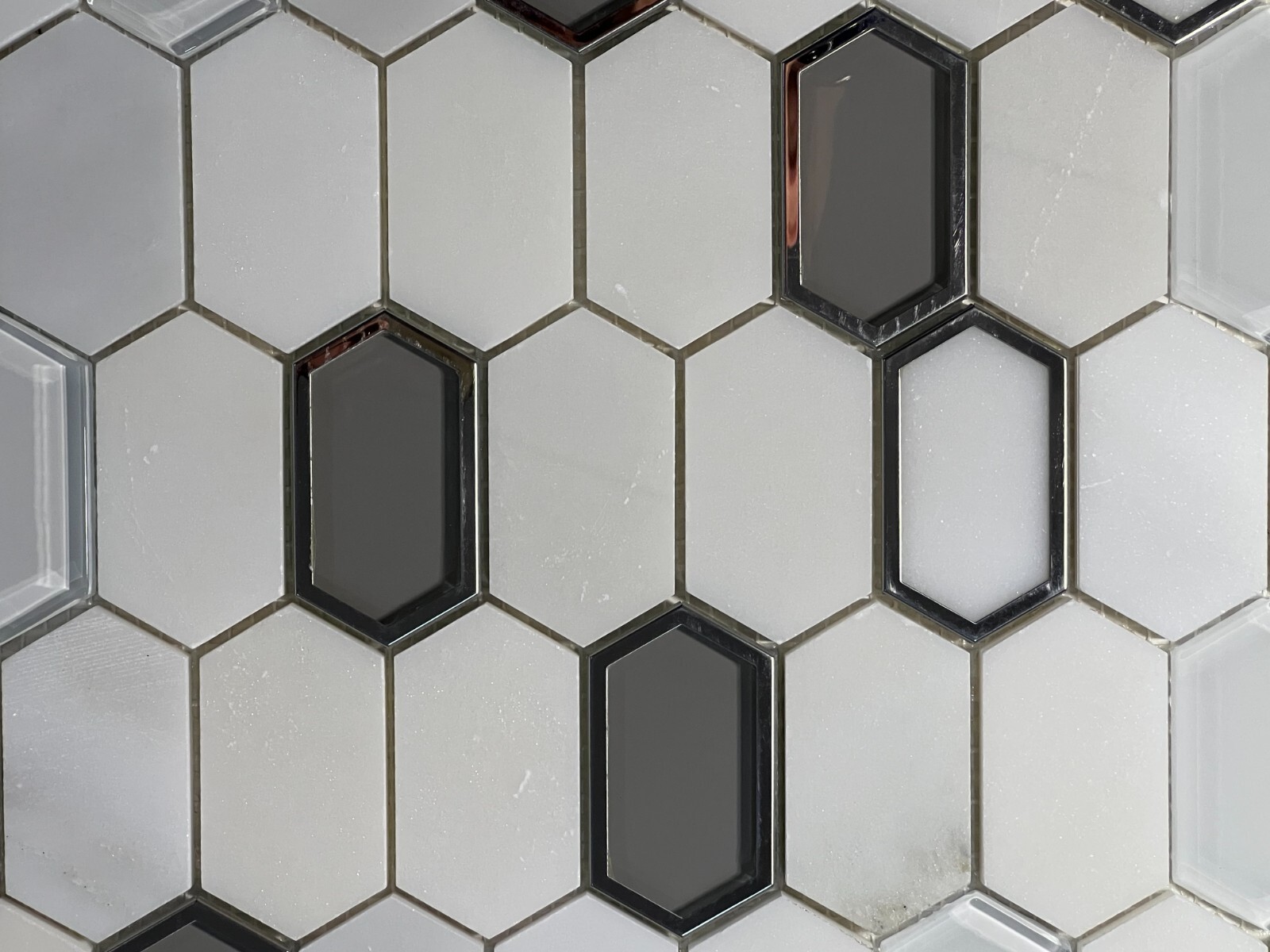 S12 White/Grey/Silver Marble Glass Hexagon Mosaic Tile Kitchen Bathroom Polished
