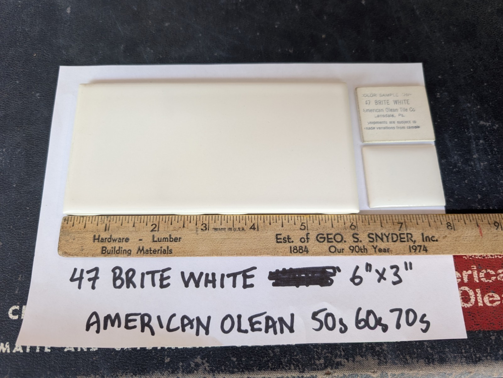 2 pcs American Olean Ceramic Tile Gloss Brite White #47 6″x3″ Subway 1960s 70s