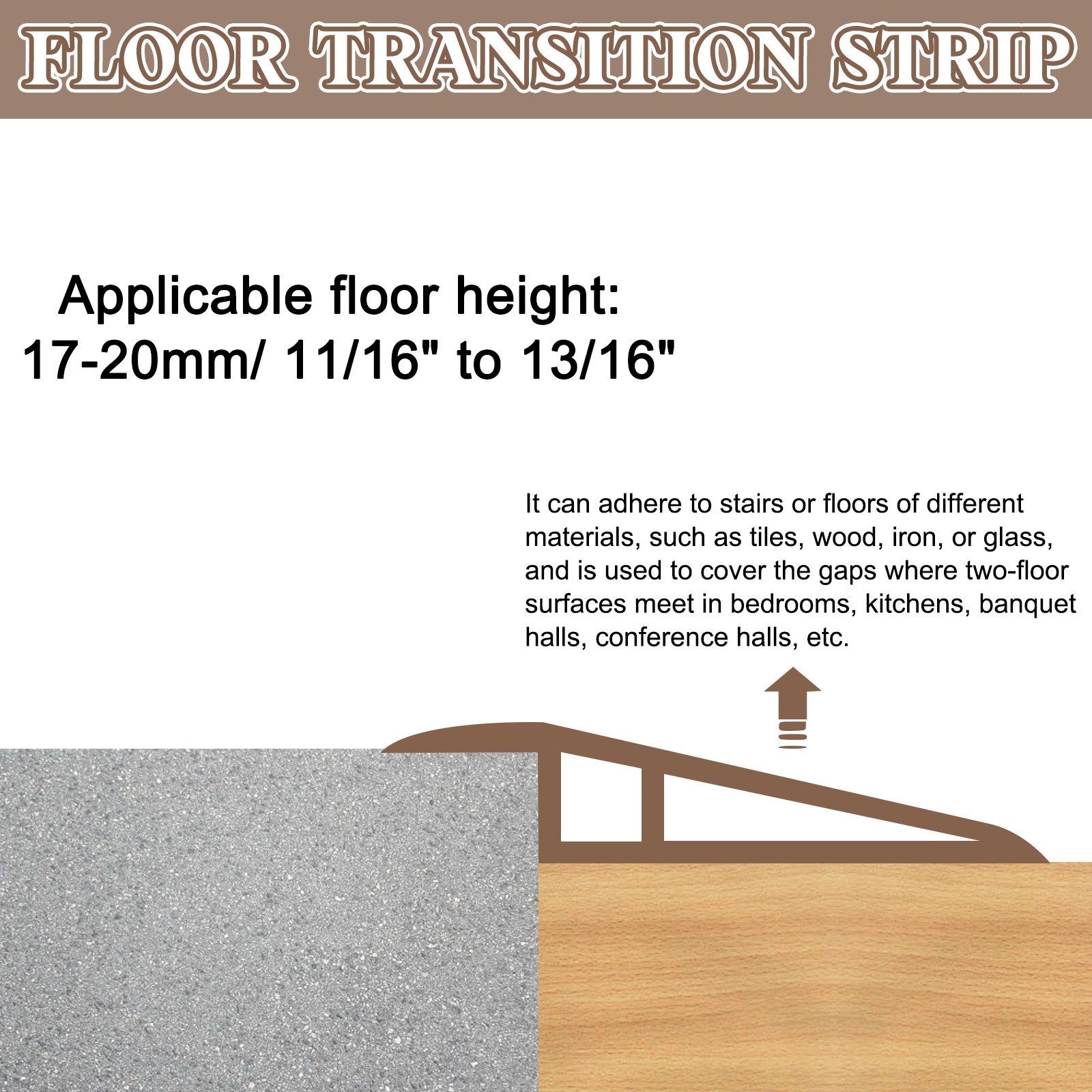 6.56Ft x 2.8″ x 0.91″ Floor Transition Strip, Dark Brown Wood Grain