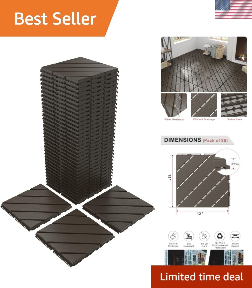 36 Pack 12″x12″ Interlocking Waterproof Deck Tiles – Non-Slip Outdoor Flooring