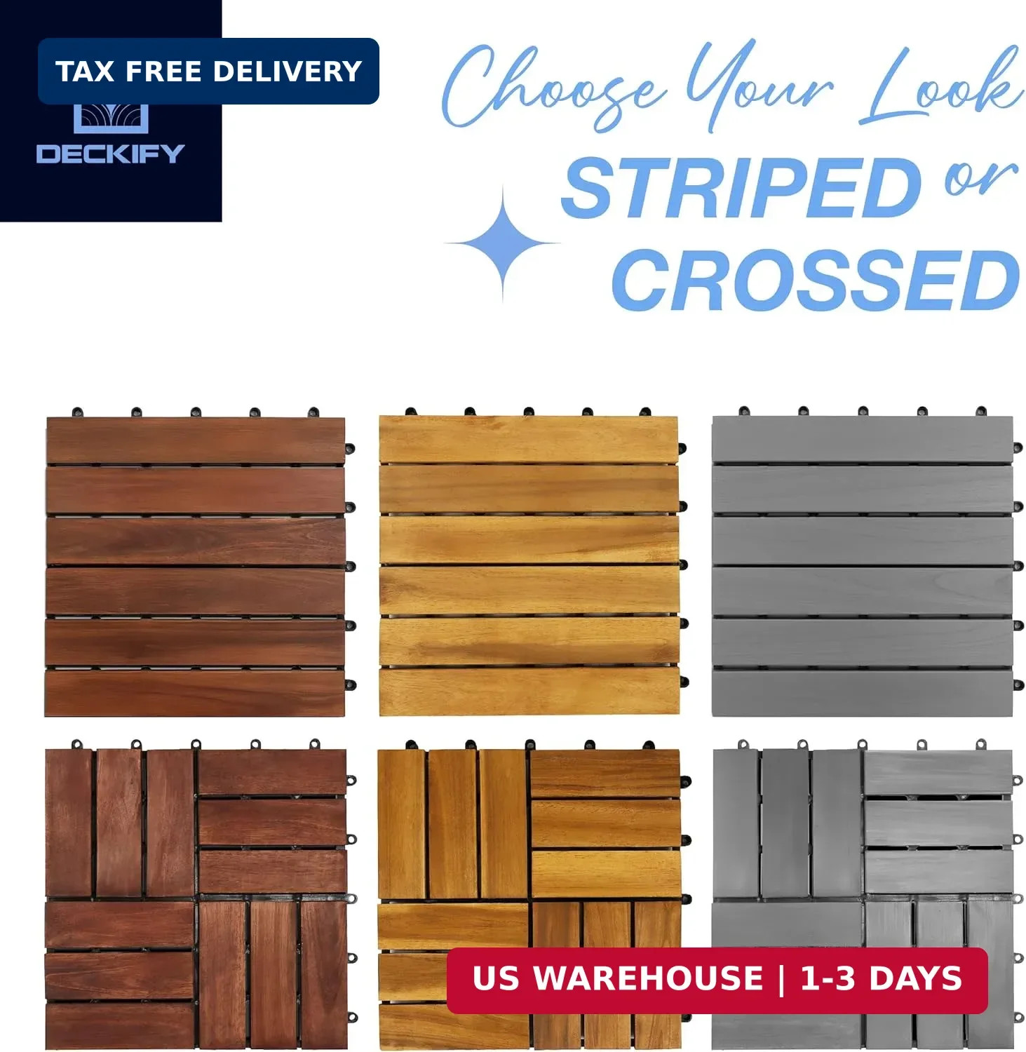9Pcs Premium Acacia Wood Interlocking Patio Deck Tiles, 12 x 12 x 0.9 Inch Outdo