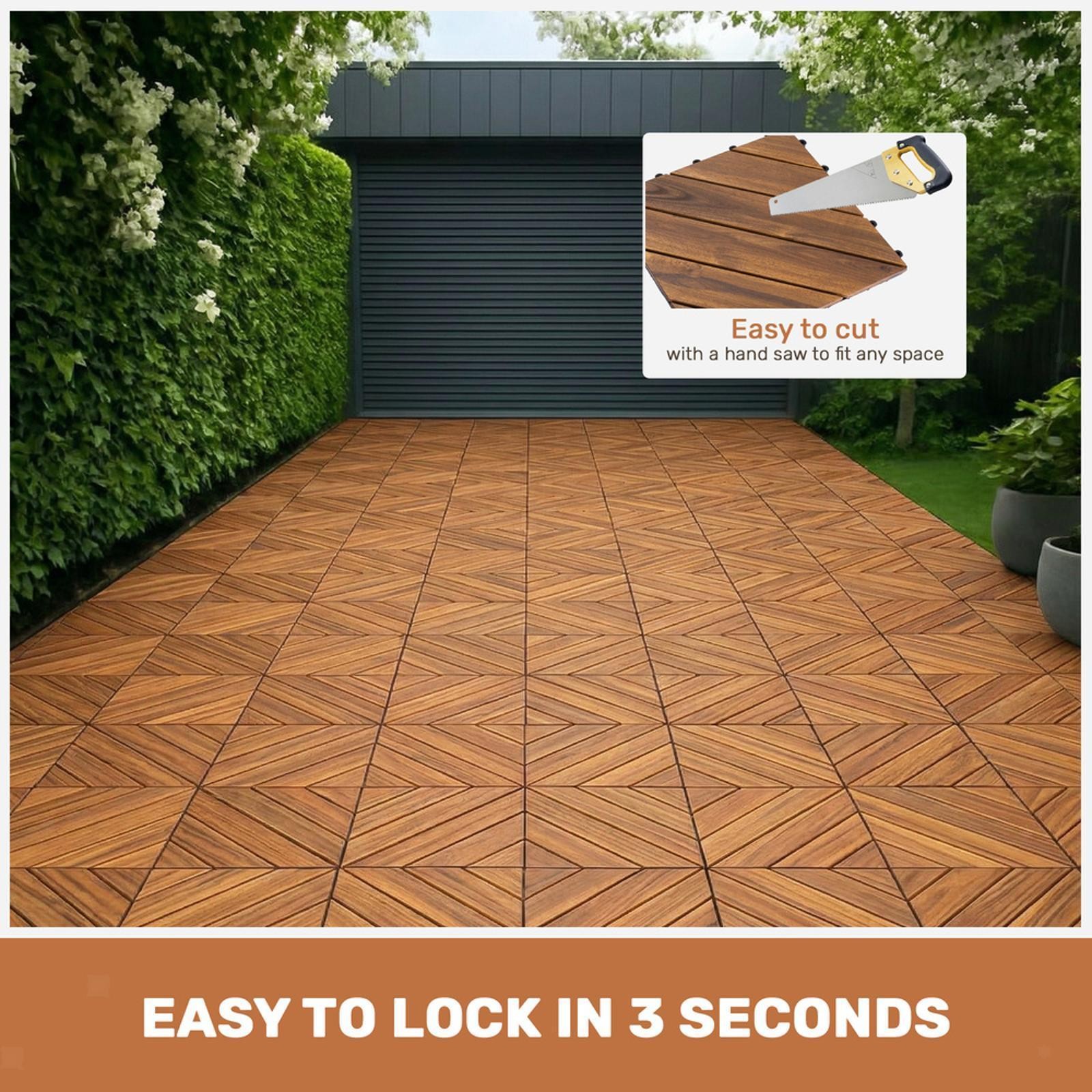 Acacia Deck Tiles Set, 27PCS 12×12, Interlocking Waterproof Flooring for Patio,