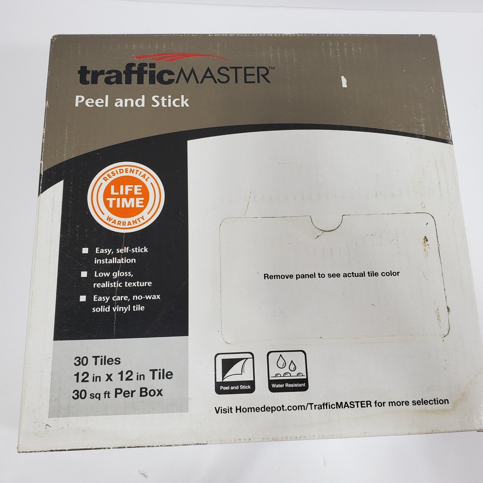 TrafficMASTER Carrara Marble 12×12 Peel and Stick Vinyl Tile 30 sq ft SS1212
