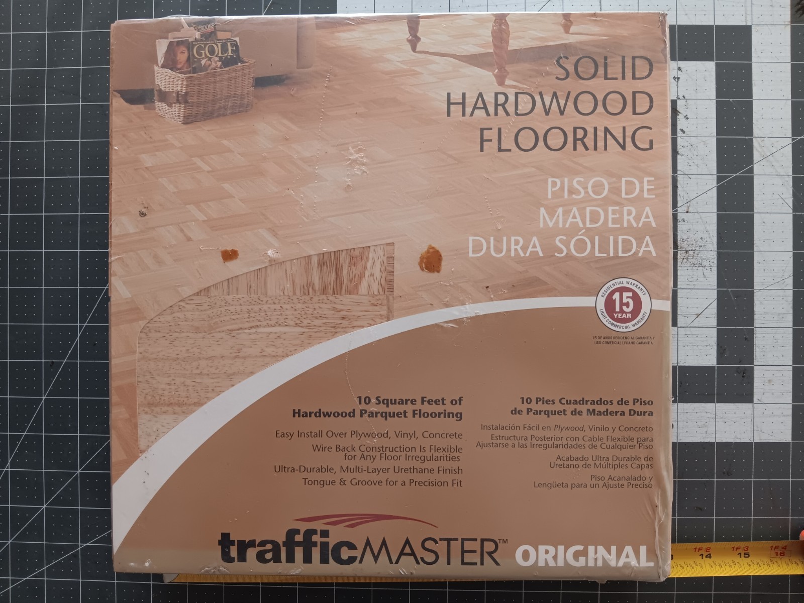 Traffic Master Solid Hardwood Hevea Parquet Flooring Natural Prefinished NEW