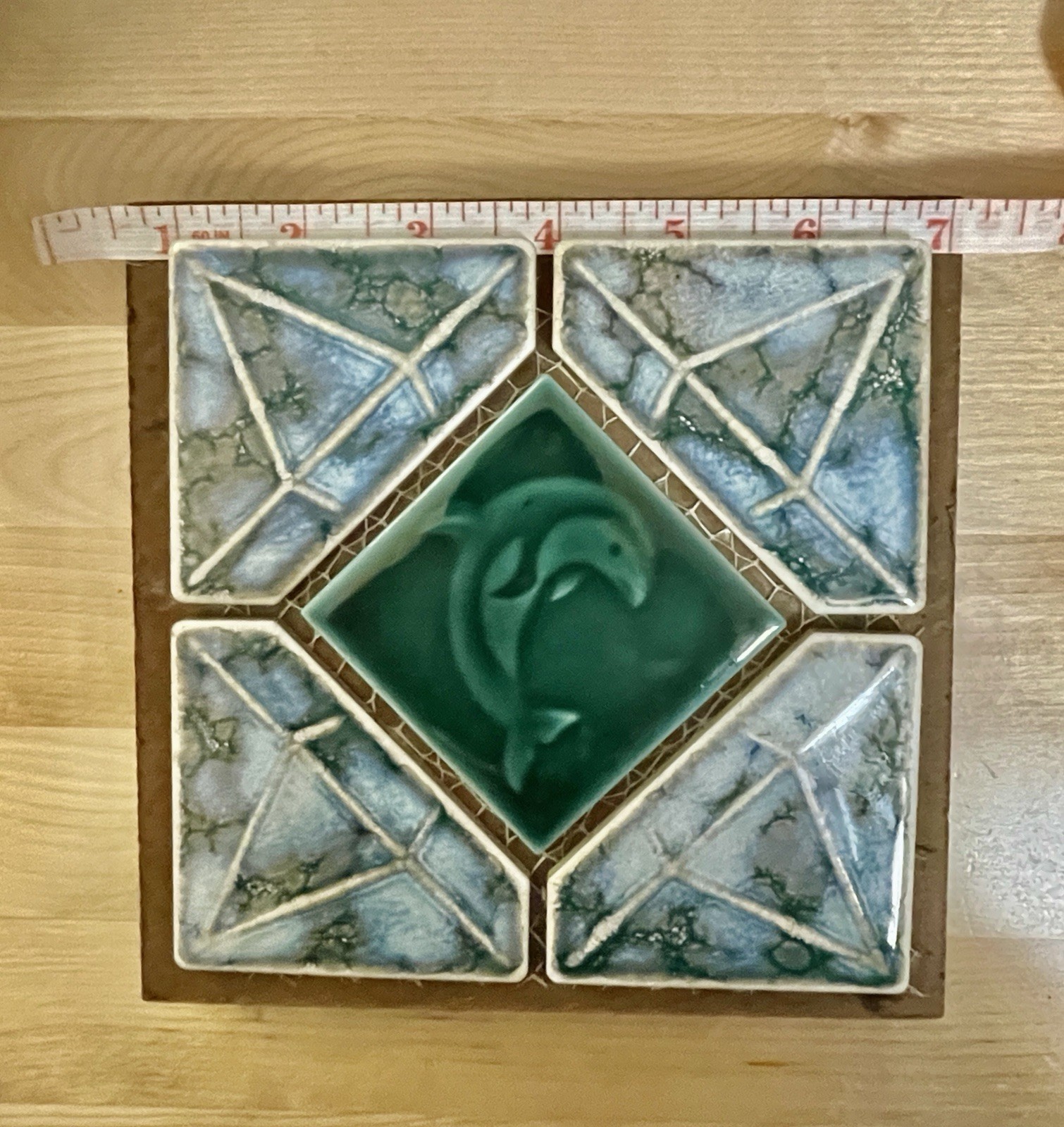 Set Of 2 Vintage Dolphin Swimming Pool Mosaic Tiles