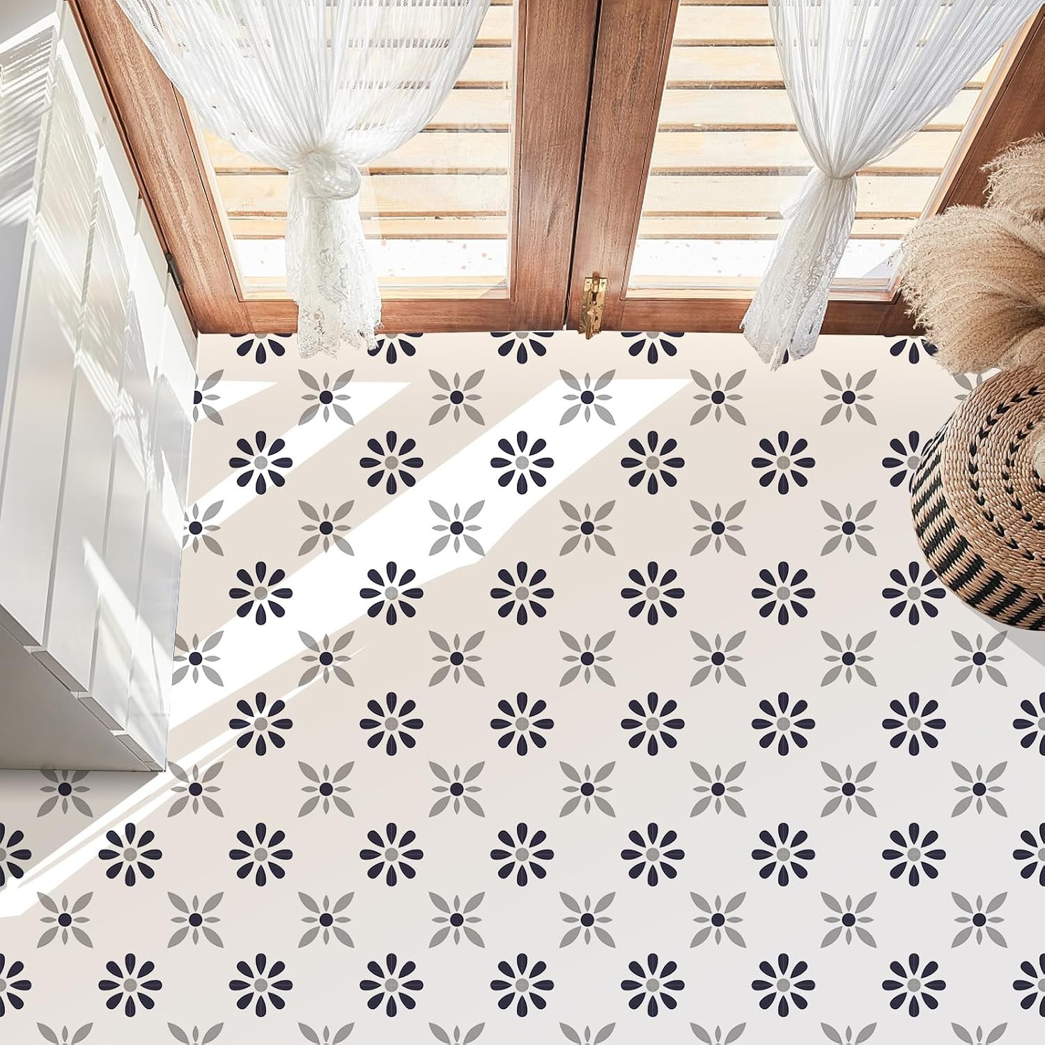 DIY Waterproof Peel & Stick Floor Stickers – Floral Art Deco, 10 Pack 8×8 Inches