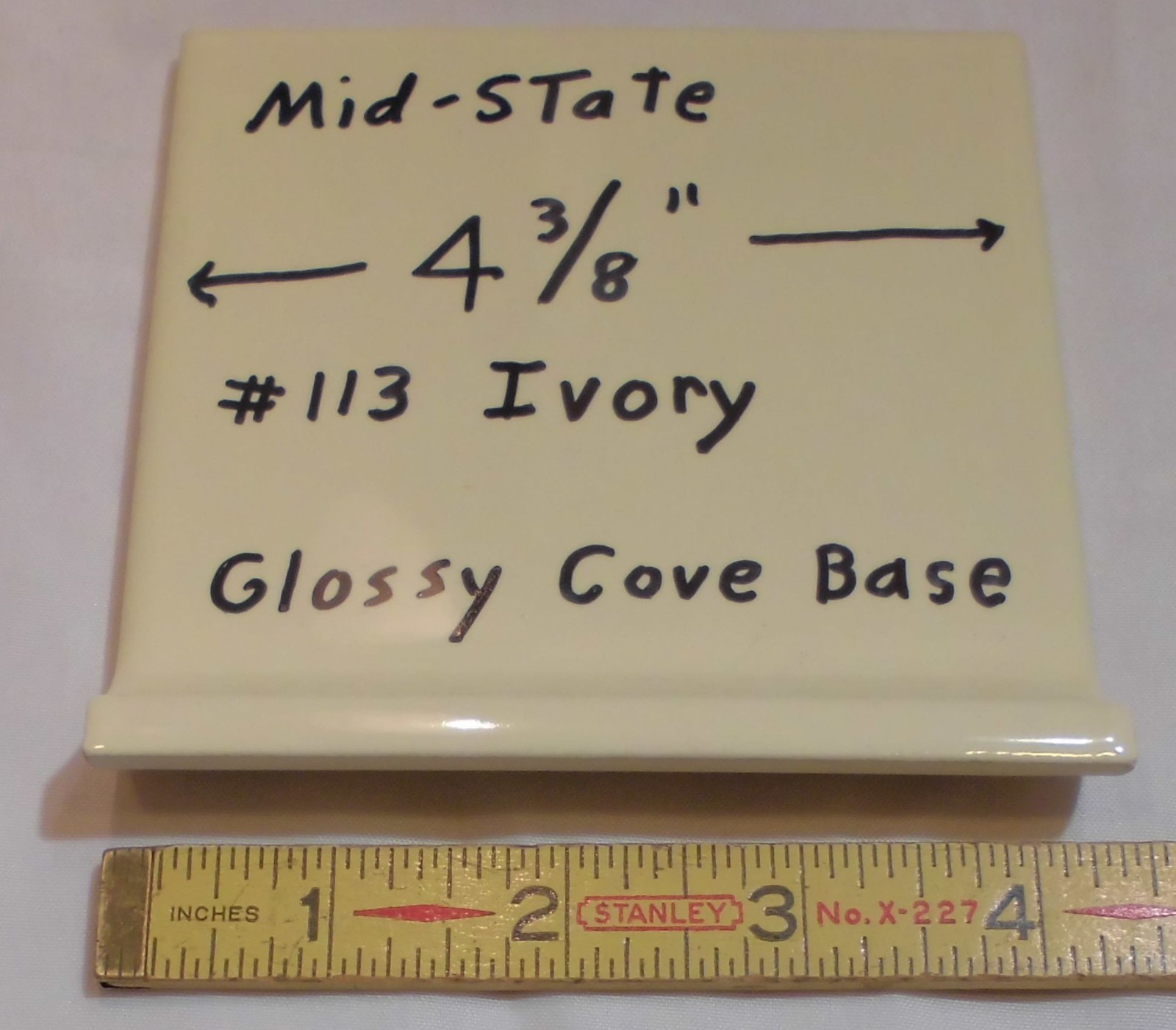 1 pc. Glossy Ivory – Lite Yellow 4-3/8″ Ceramic Cove Base Tile: Stack-on-Top