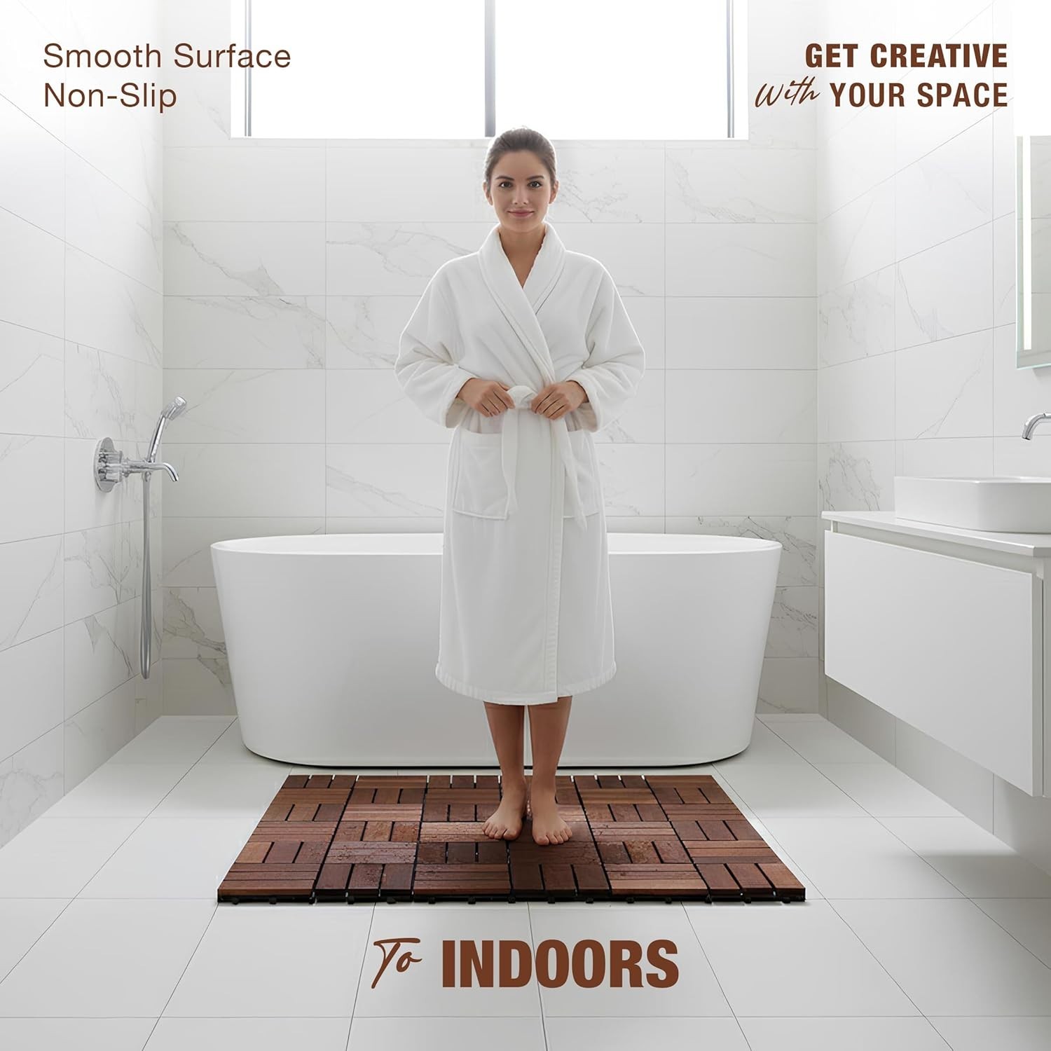 Acacia Wood Interlocking Deck Tiles, 9 Pc, 12″ x 12″ x 0.9″, Dark Brown