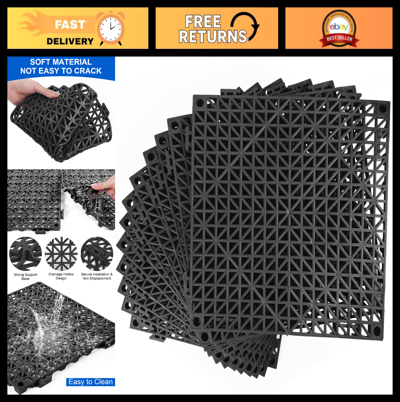 12 Pack Non-Slip Modular Rubber Floor Tiles 11.8″ for Deck, Pool, Patio, Indoor