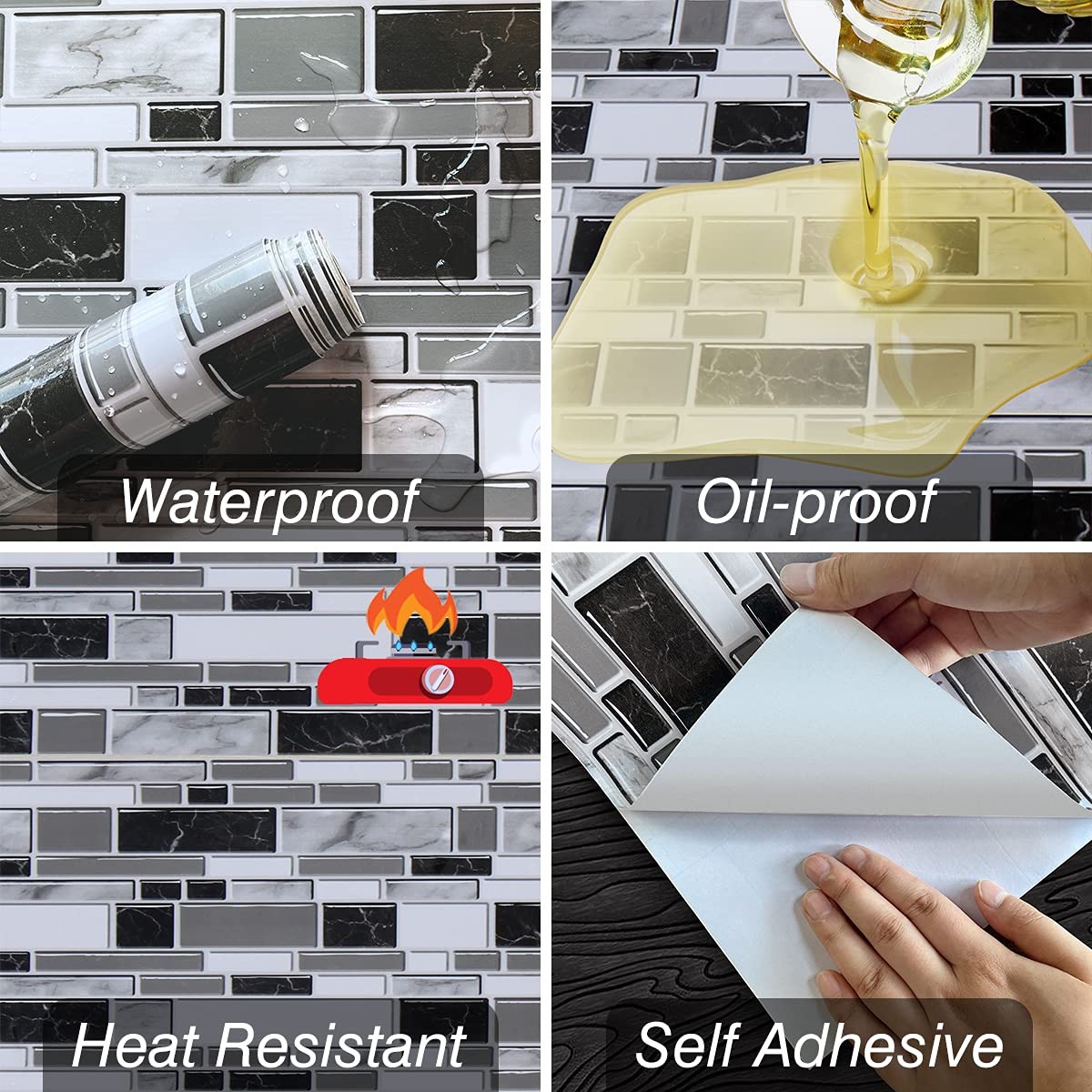 Peel and Stick Backsplash Wallpaper Kitchen Self Adhesive Tiles 11.8in