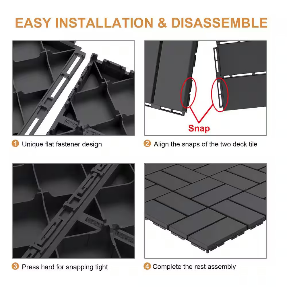12 In. X 12 In. X 0.75 In. Outdoor Plastic Deck Tiles Paver for Pool Balcony Bac