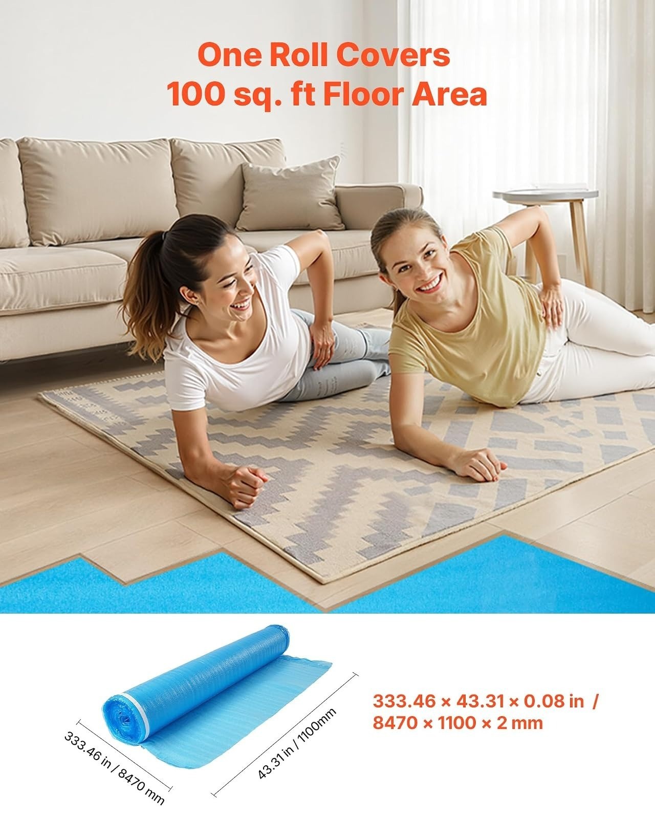 VEVOR Floor Underlayment 600 sq ft 3-in-1 Heavy Duty EPE Foam Padding