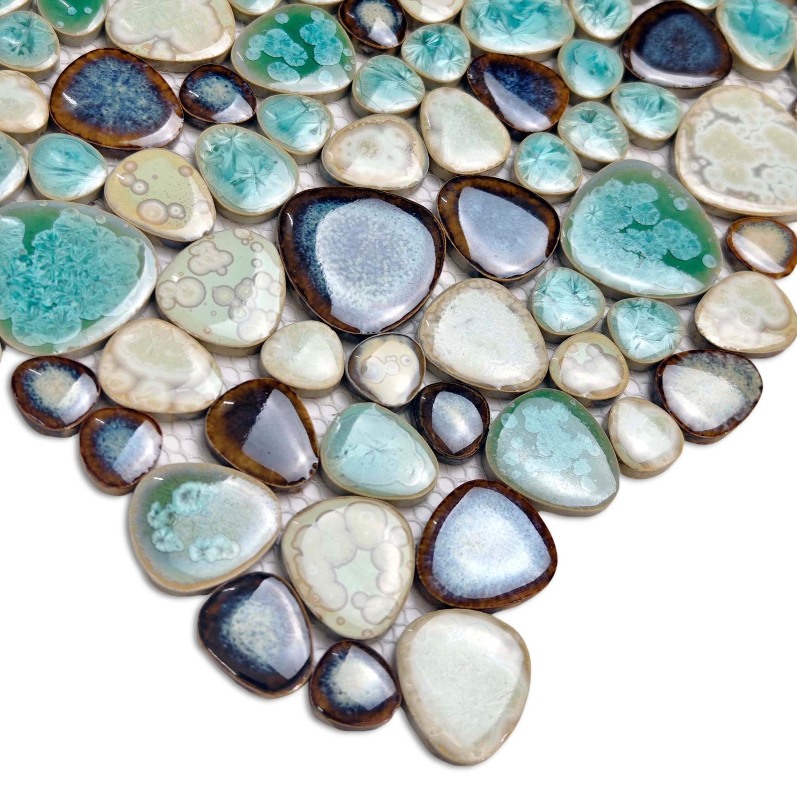 Porcelain Pebble Tile Heart-Shape Glazed Ceramic Mosaic Shower Wall & Floor Tile