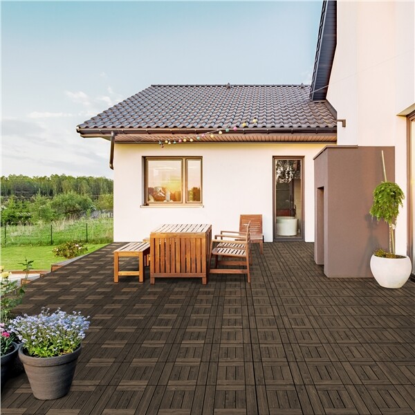 12×12” 27pcs Deck Patio Tiles Interlocking Wood Flooring Pavers Tiles Black