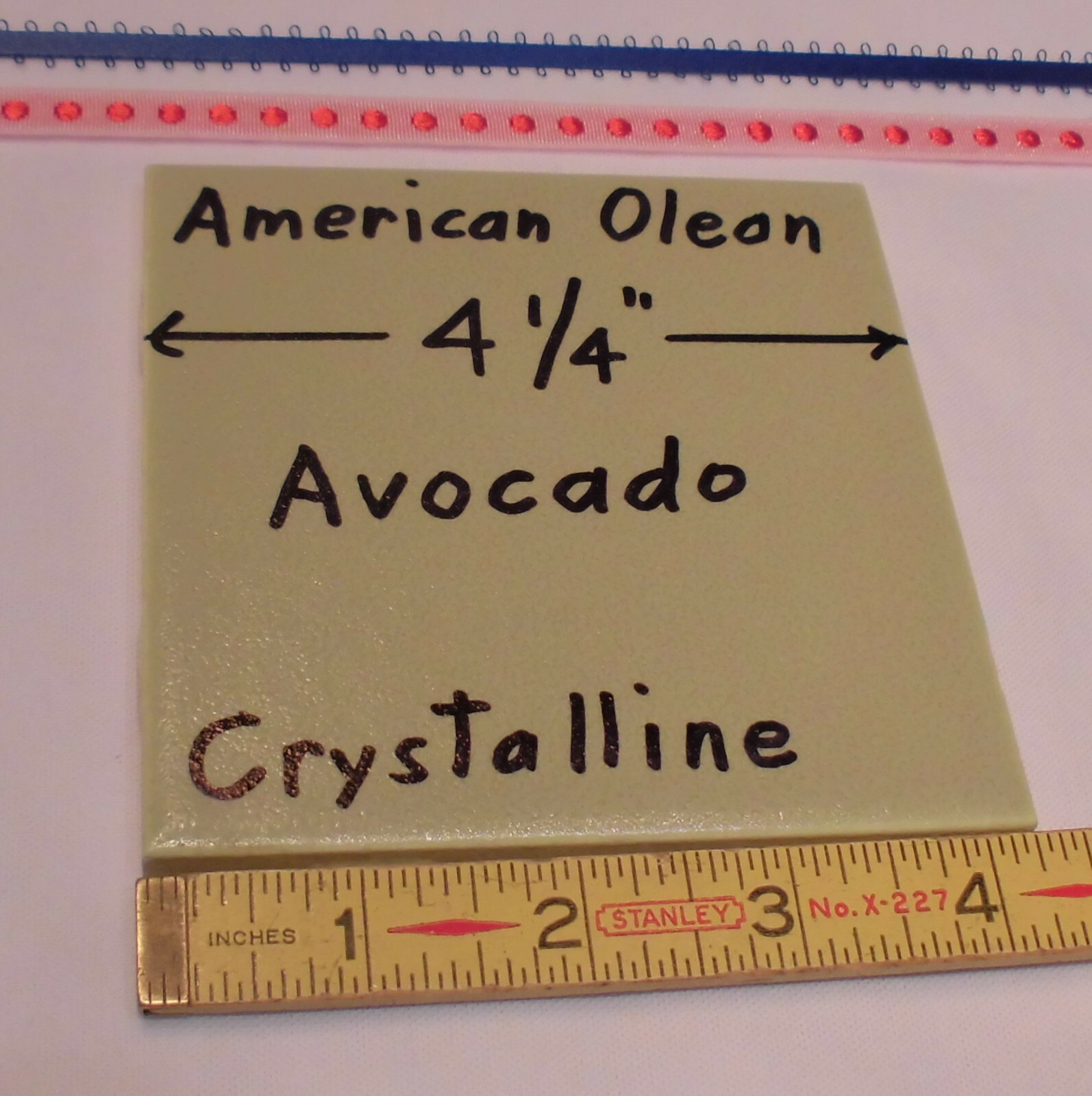 1 pc. *Avocado* Ceramic Tile Crystalline Glazed by American Olean 4-1/4″ NOS