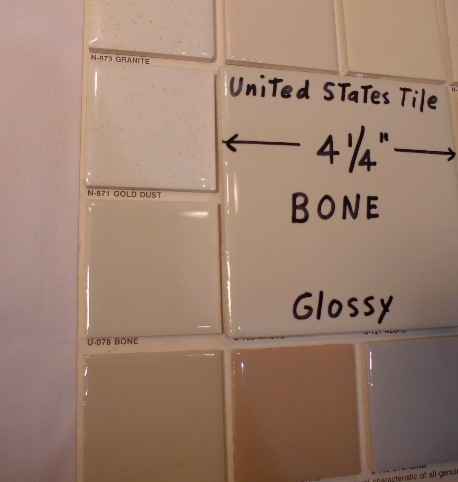 1 pc. Gloss Bone: 4-1/4″ Ceramic Tile by United State Tile Co. New Old Stock