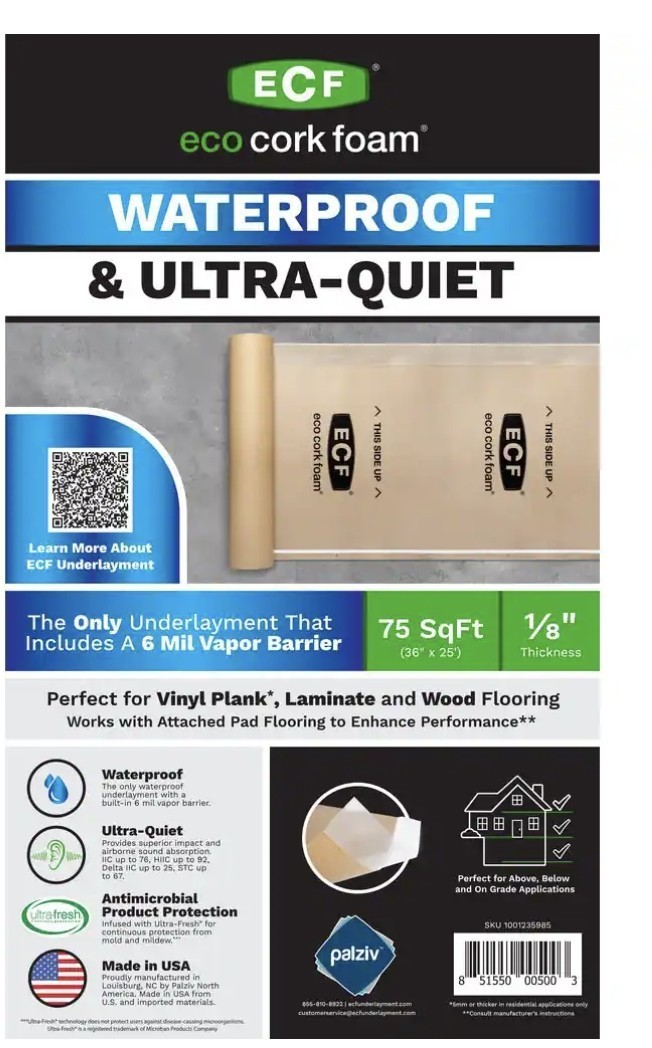 75sq ft NEW 3′ x 25’x 3.2 mm Waterproof Premium Plus Underlayment Plank Laminate