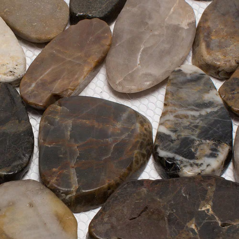12 In. X 12 In. Mixed Sliced High-Polish Pebble Stone Floor and Wall Tile (5.0 S
