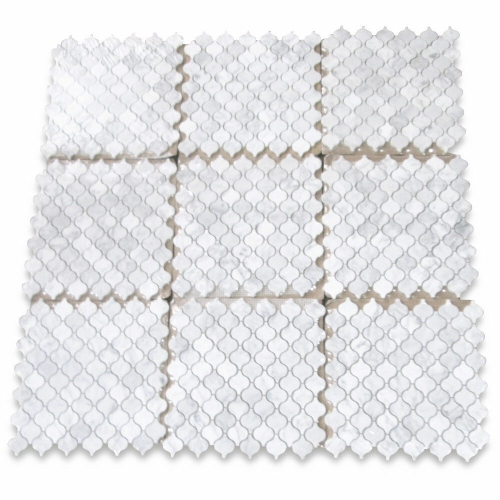C891XP Carrara Venato Marble Arabesque Baroque Lantern Mosaic Tile Polished