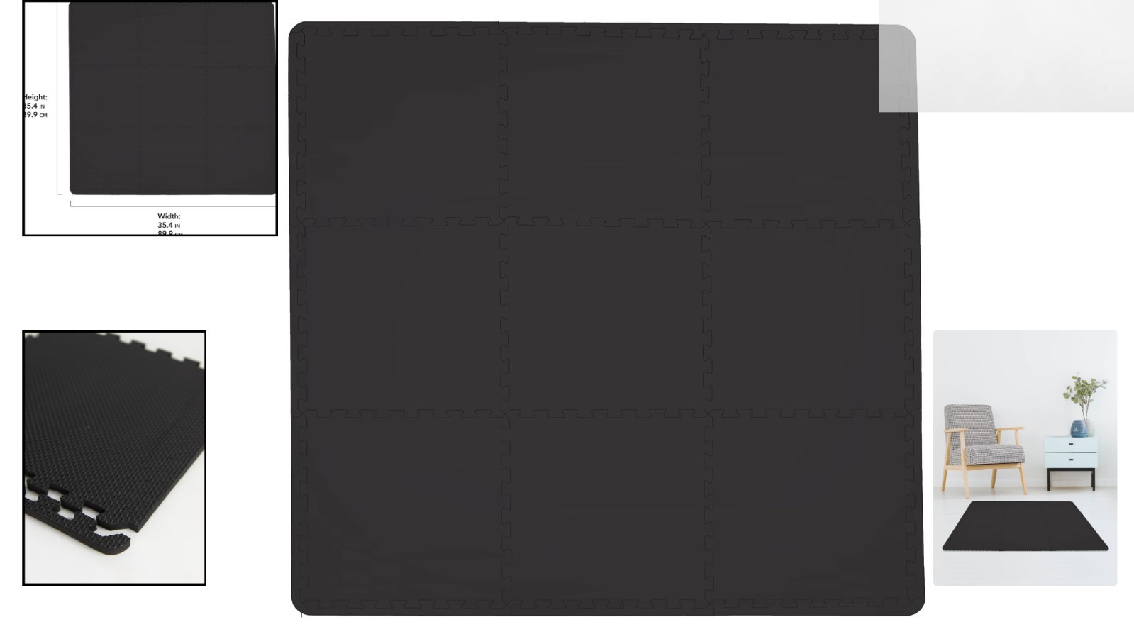 Durable 22-Piece Black Interlocking Foam Floor Tiles – Water-Resistant Coverage