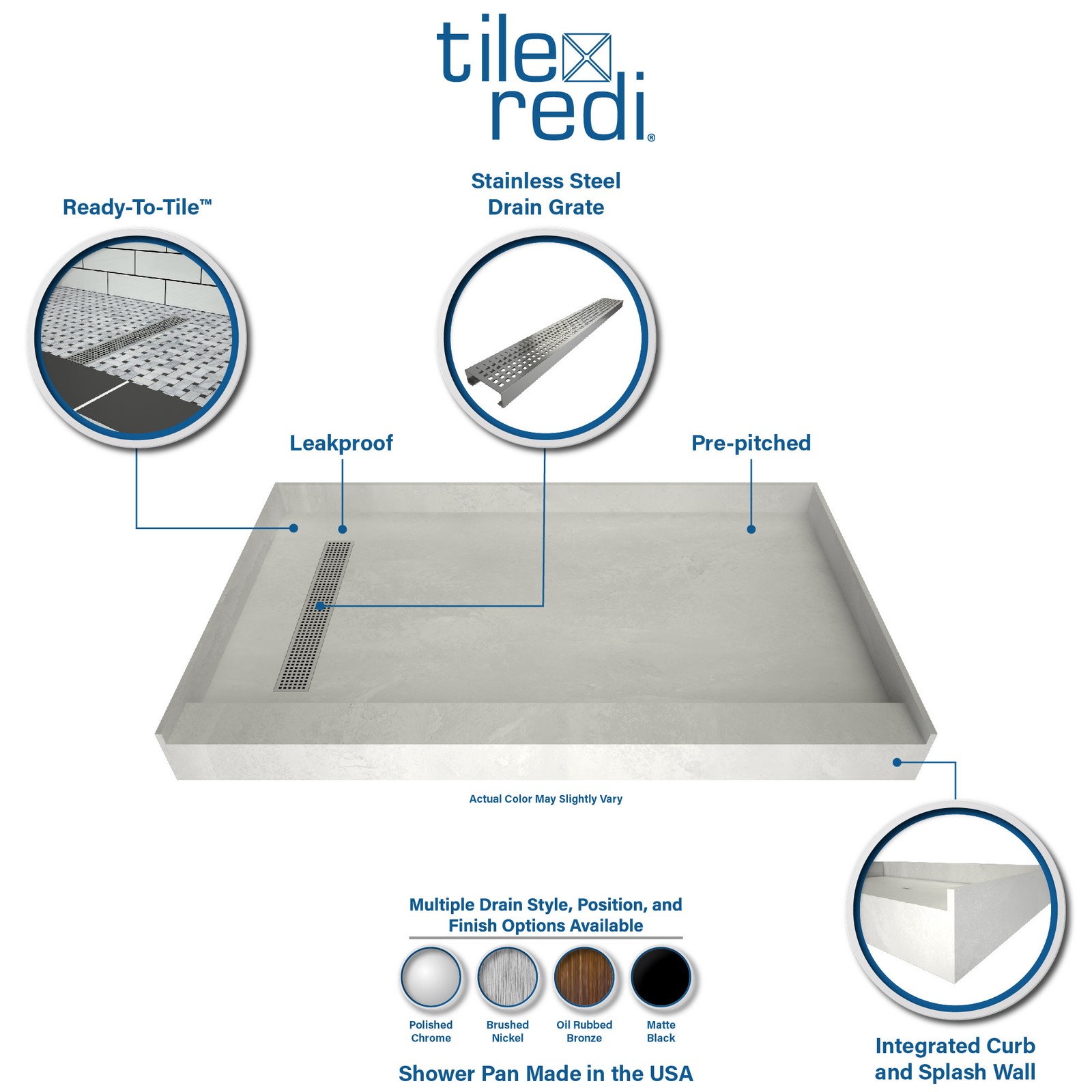 Tile Redi RT3672R-PVC-SQPC Redi Trench 36″ x 72″ Rectangular – Chrome