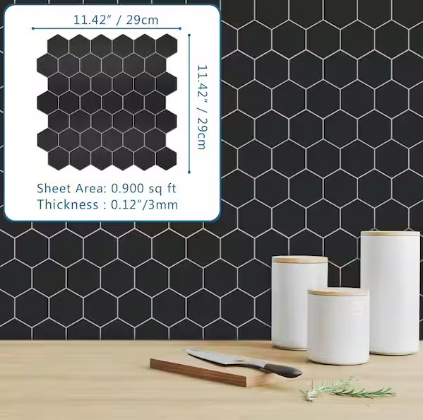 Hexagon 12 in. x 12.2 in. Black SPC Peel and Stick Backsplash Wall Tile (10 PK)