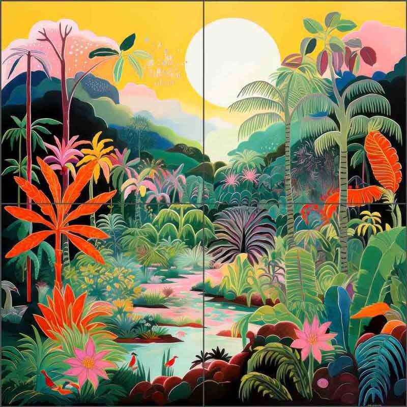 Tropical Tile Backsplash Lazar Studios Art Ceramic Mural OB-LAZ15-36