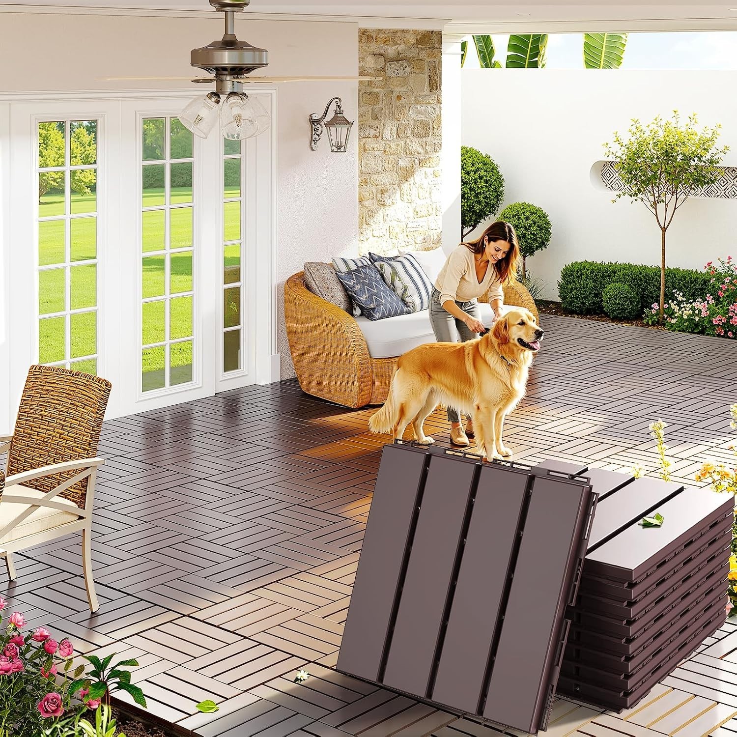 Customizable 12×12 Plastic Deck Tiles – All-Weather, Easy Install & Maintenance