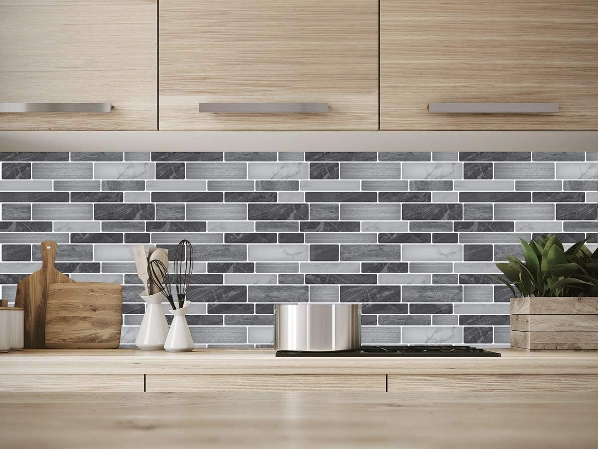 Gray Marble Look Tile Backsplash, 30x30cm, 10 Sheets