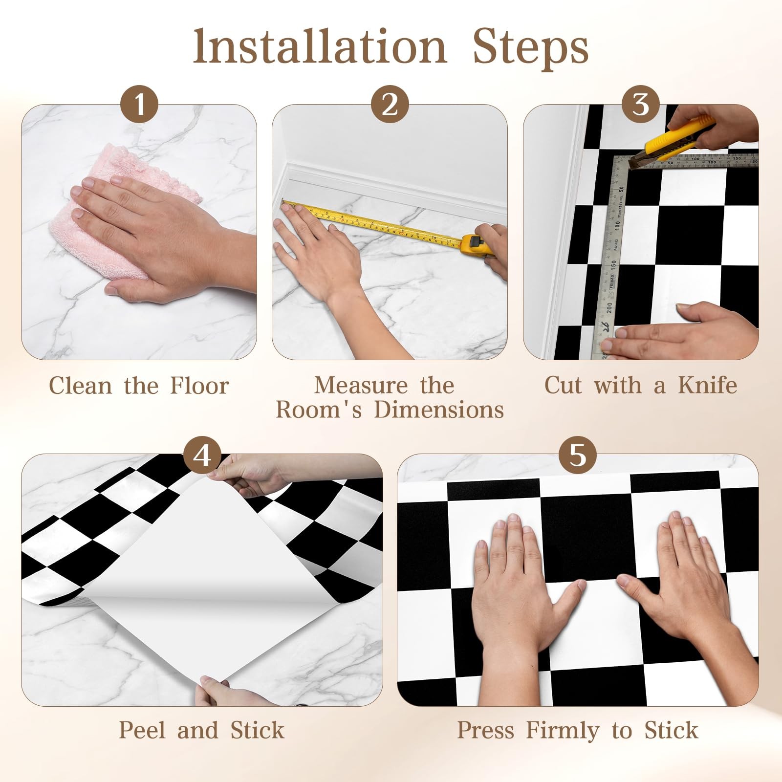 Durteljana Peel and Stick Floor Tiles Vinyl Flooring Roll 23″x 393″/64 Sq.Ft