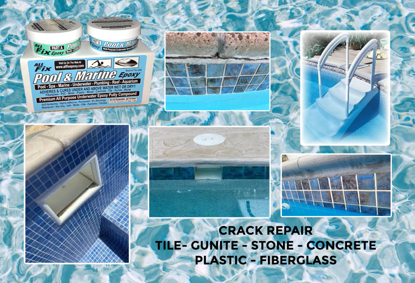 Pool All Fix H20 EPOXY PUTTY Repair MULTI USE Leaks Cracks Tile Stone Plastic