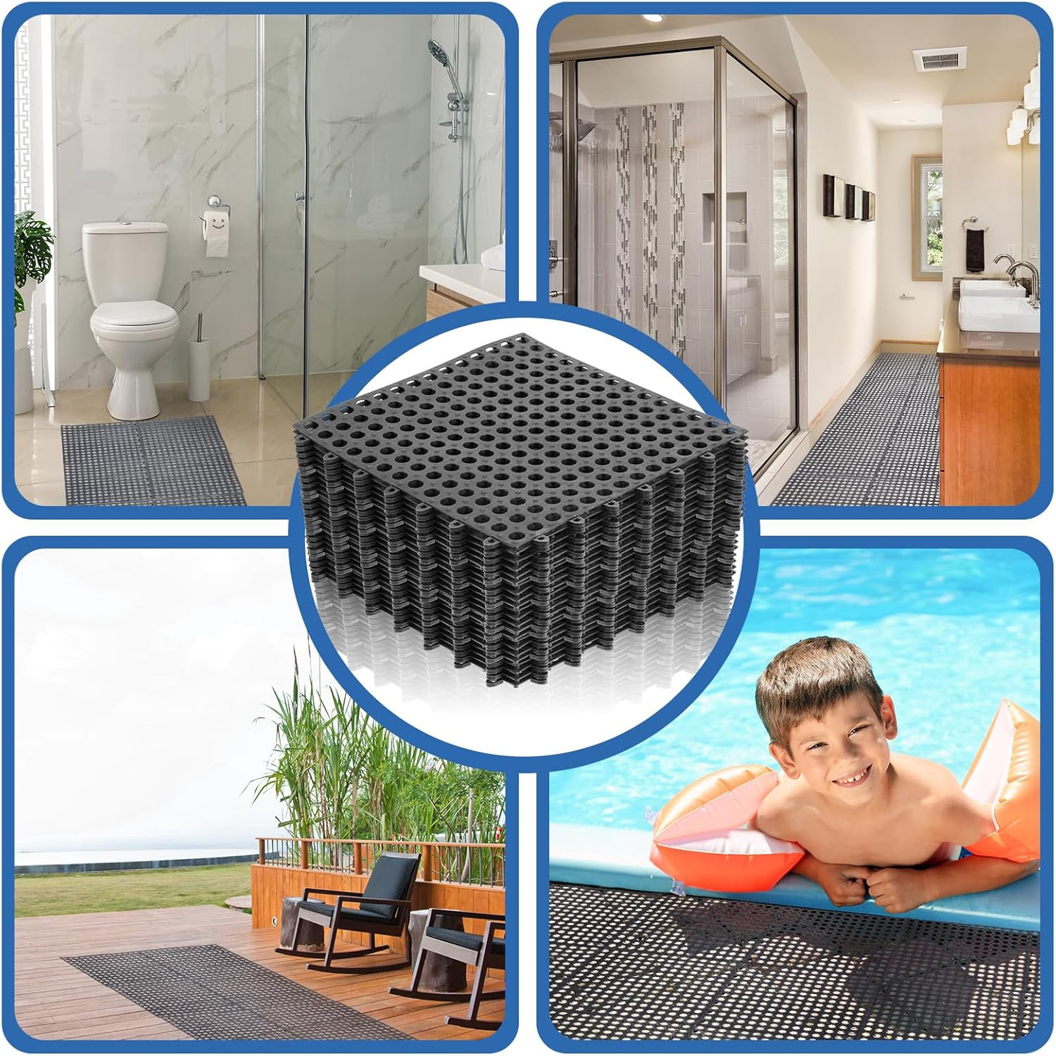 50 Pcs Interlocking Non-Slip Drainage Tiles for Bathroom, Patio & Pool Deck
