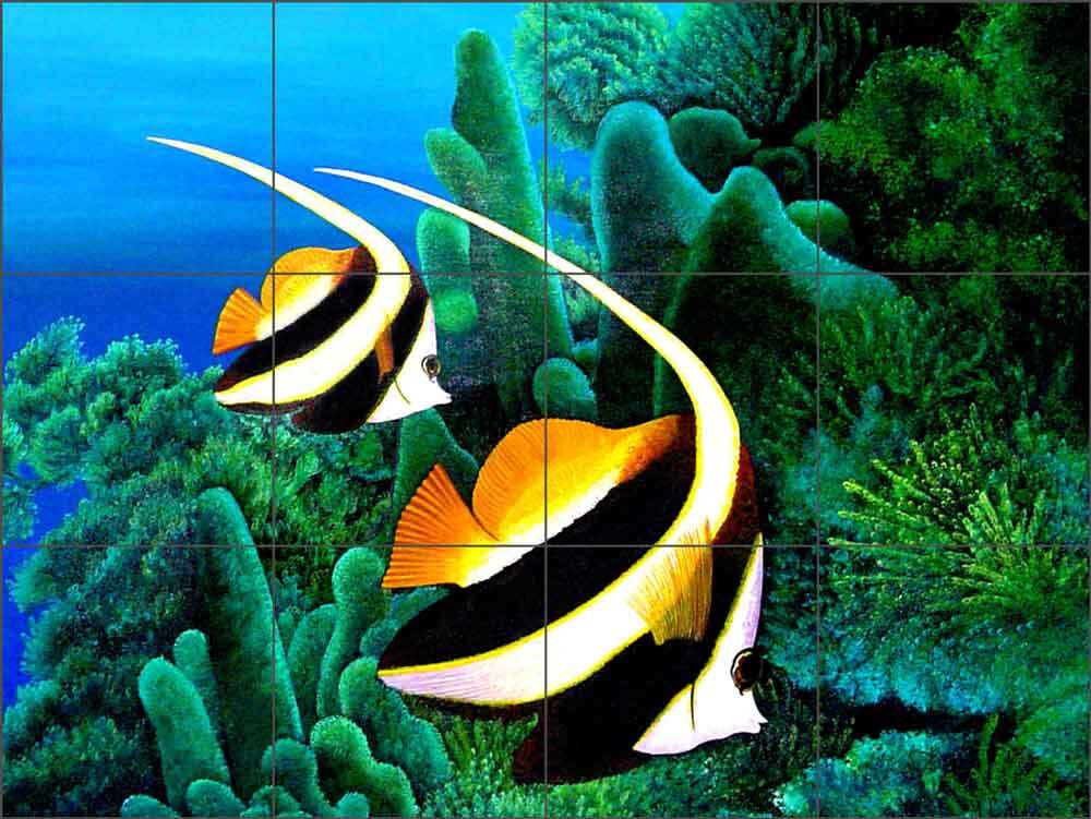 Fish Tile Backsplash Micheline Hadjis Tropical Sea Life Art Ceramic Mural MHA012