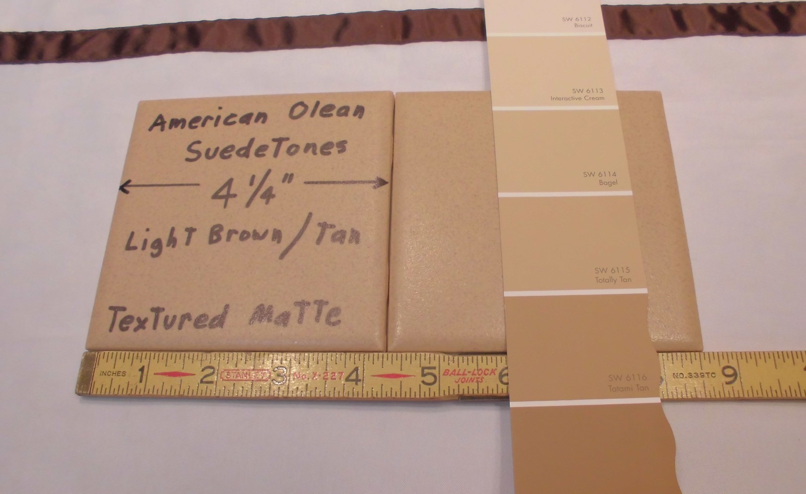 1 pc. *Light Brown* Ceramic Tiles *Suedetones* by American Olean Co. 4-1/4″ NOS