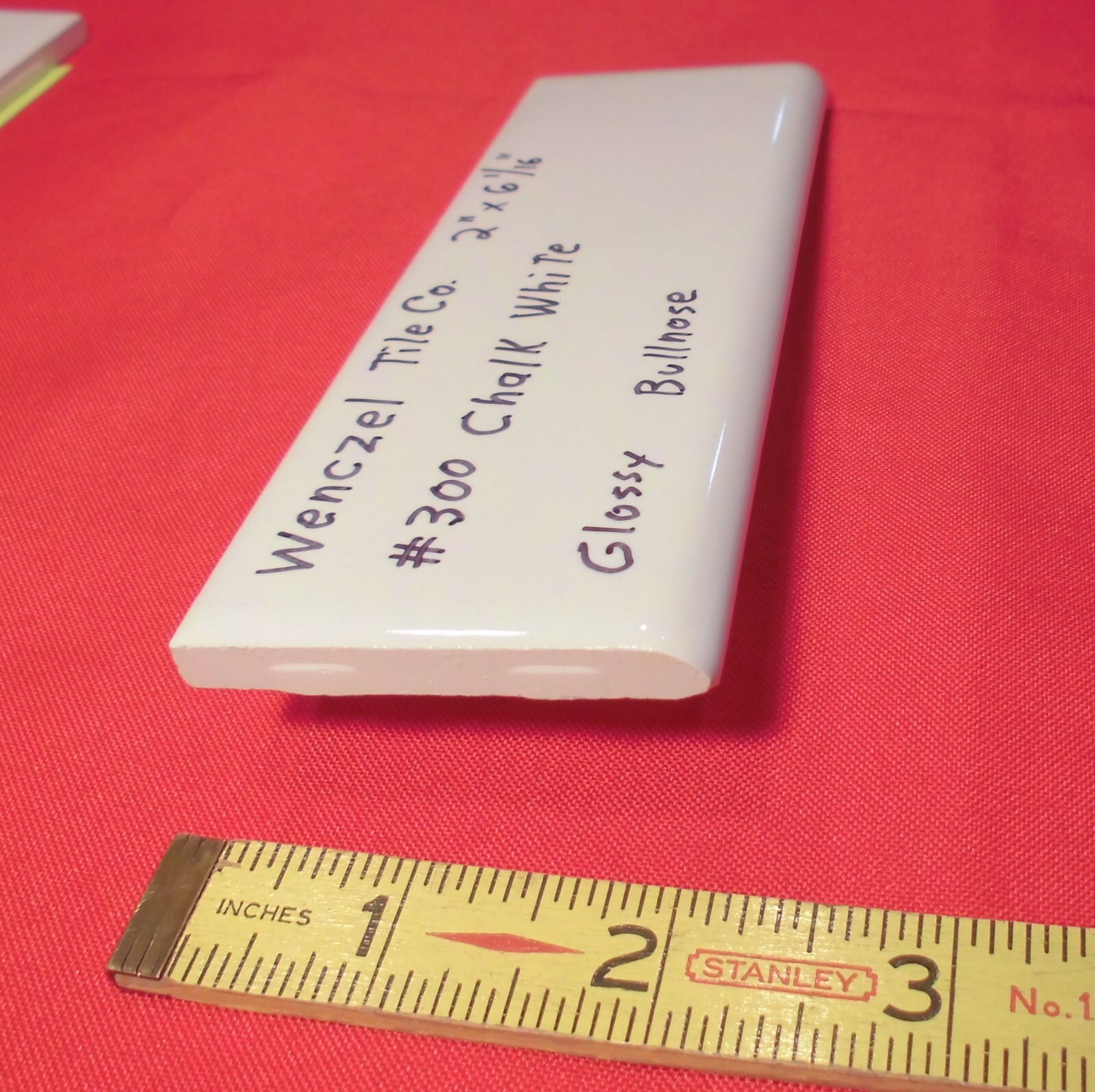 1 pc. Chark White: Glossy Ceramic Bullnose Tile by Wenczel 2″ X 6-1/16″ NOS