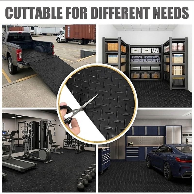 Garage Floor Mat, PVC Flooring Roll Thickened Garage Mats, Heavy 2FTX4FT Black